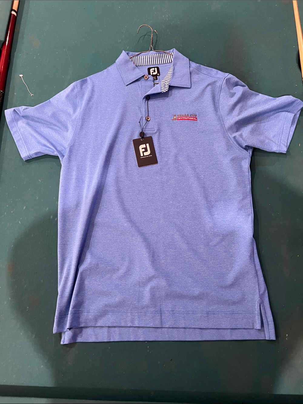 FootJoy Men’s Light Blue Golf Polo with Striped Collar Accent